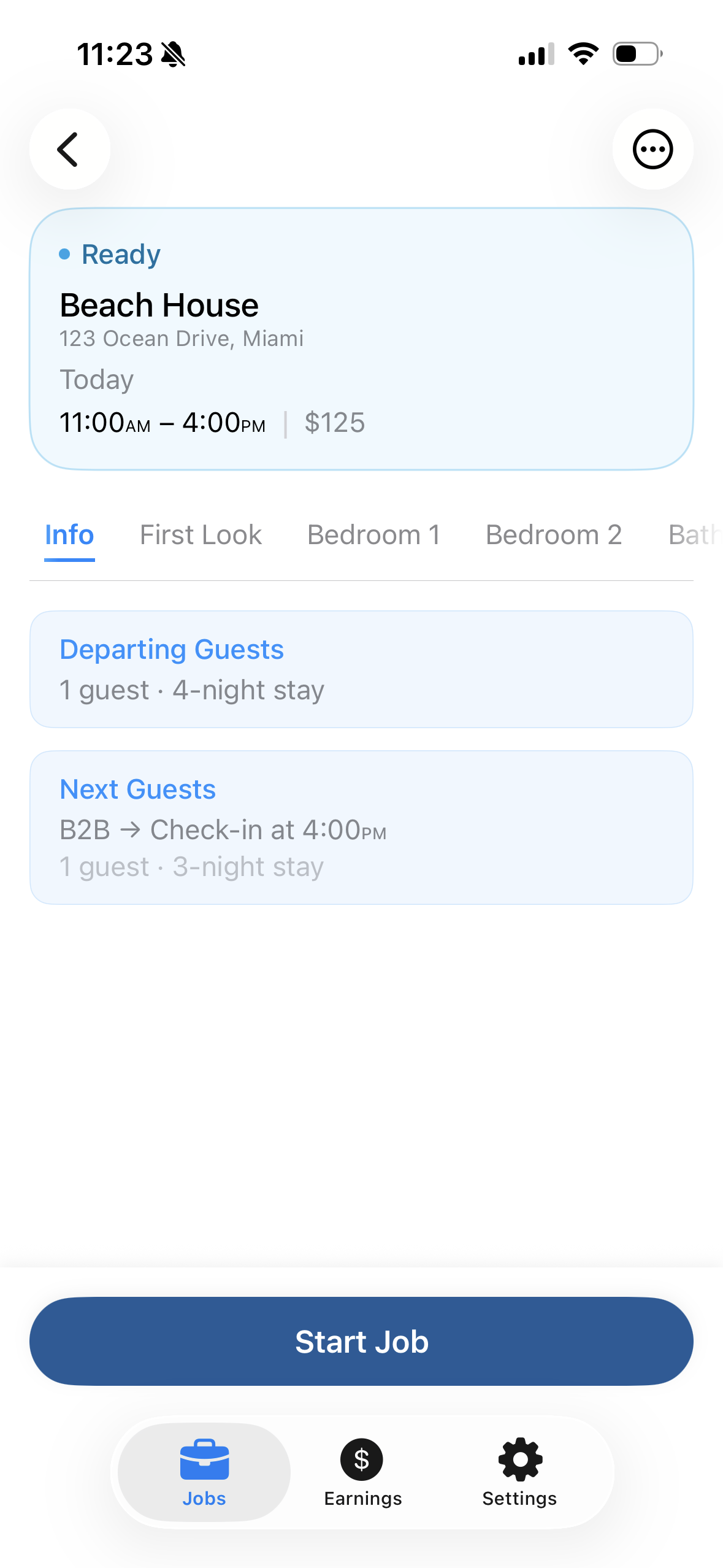 Arrives and starts