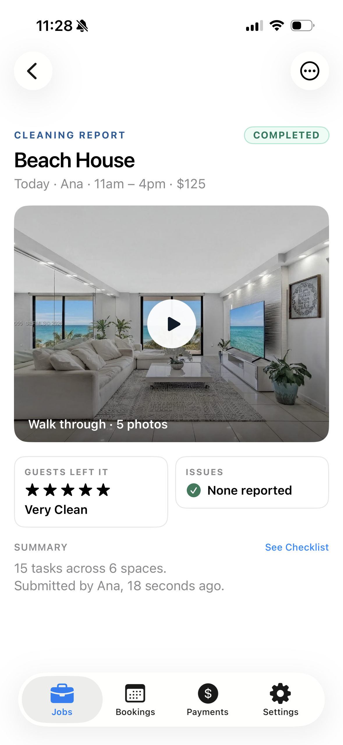 Cleaning report — Beach House